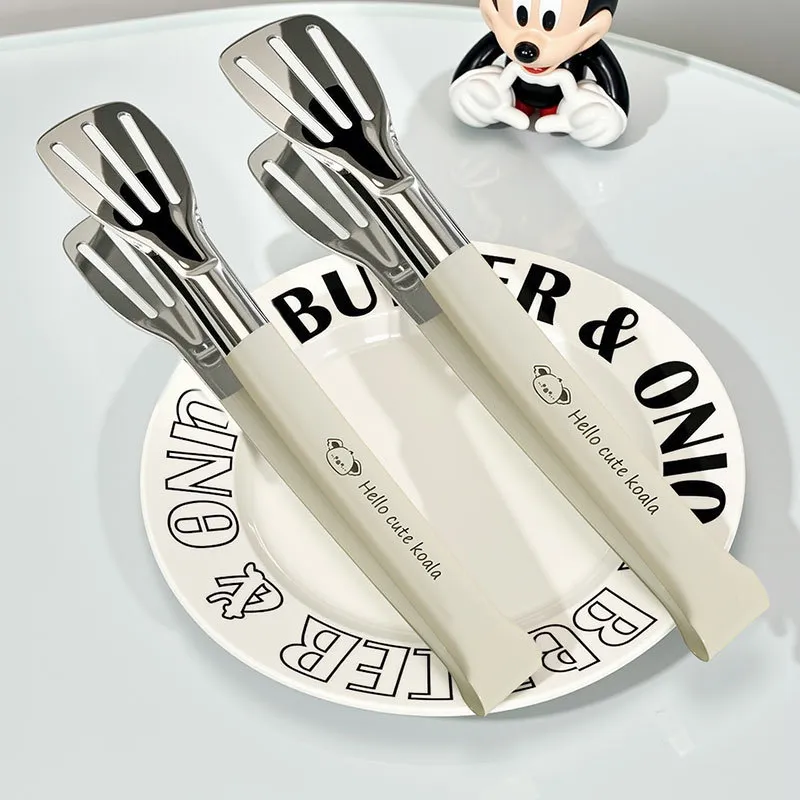 Milky White Stainless Steel BBQ Tongs – Heat-Resistant Kitchen Grill Tongs for Steak, Bread & Baking, Non-Slip Silicone Tip Food Tongs for Barbecue, Cooking & Serving